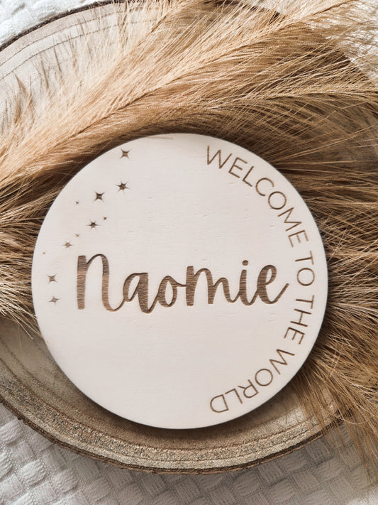 Welcome to the World Holzschild mit Gravur