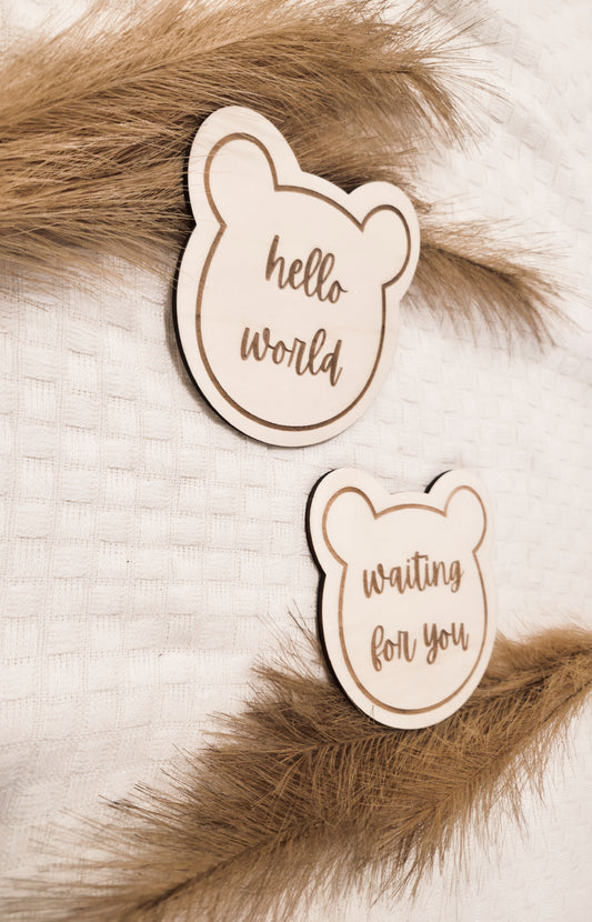 hello world und waiting for you Holzschild im Bärenstil