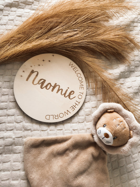 Welcome to the World Holzschild mit Gravur