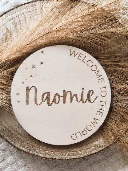 Welcome to the World Holzschild mit Gravur