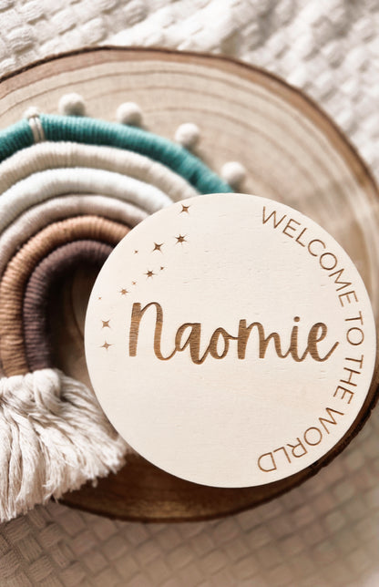 Welcome to the World Holzschild mit Gravur