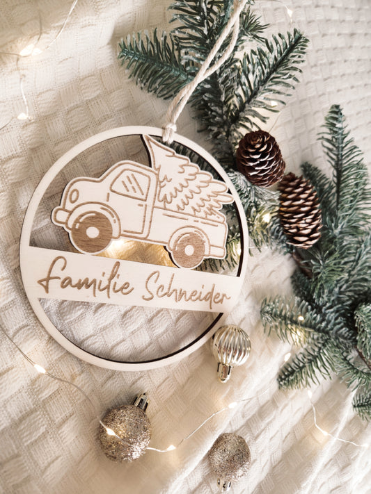 Weihnachtsschild aus Holz personalisiert mit Familienname