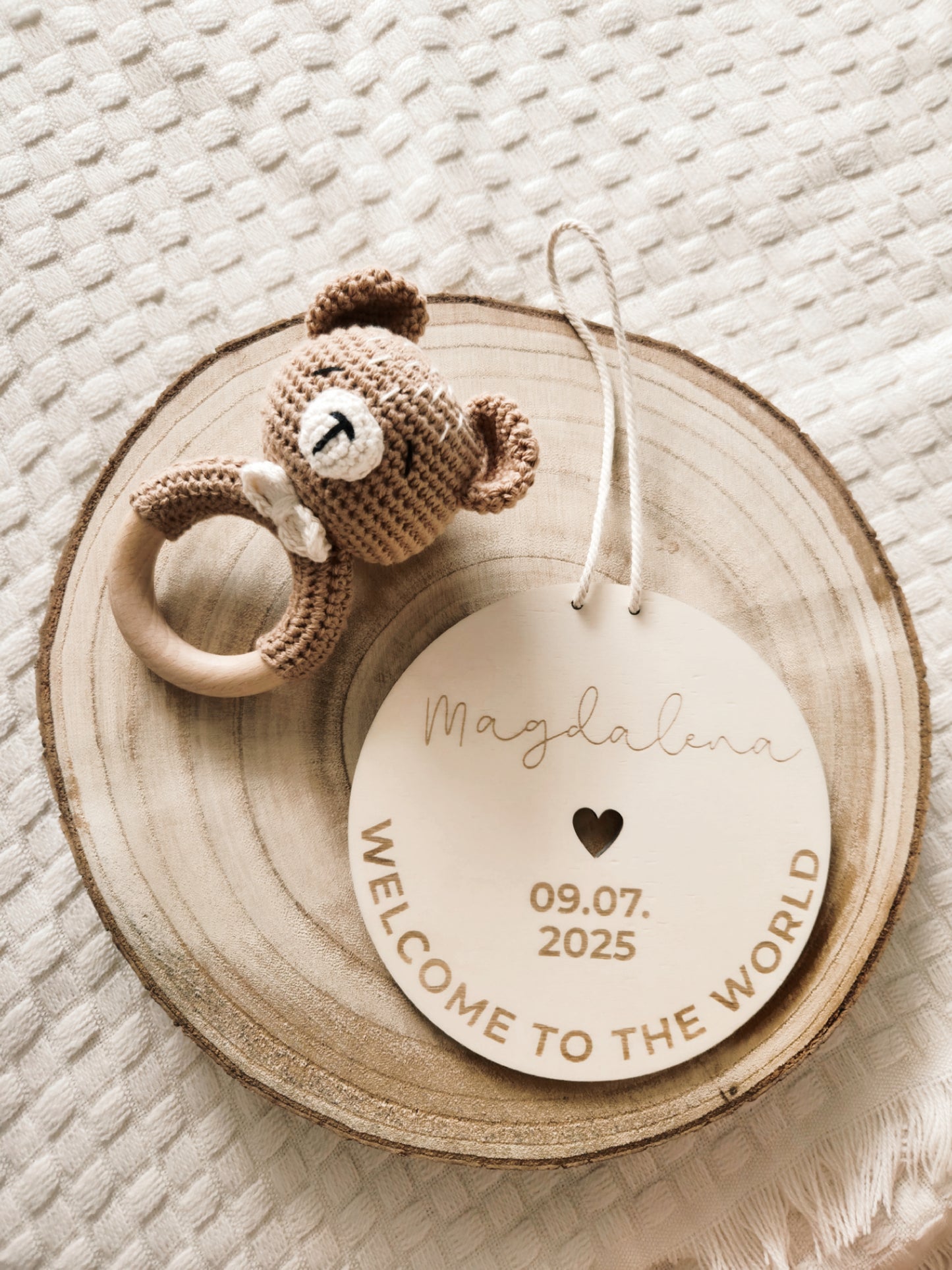 Welcome to the World Holzschild mit Namen und Datum