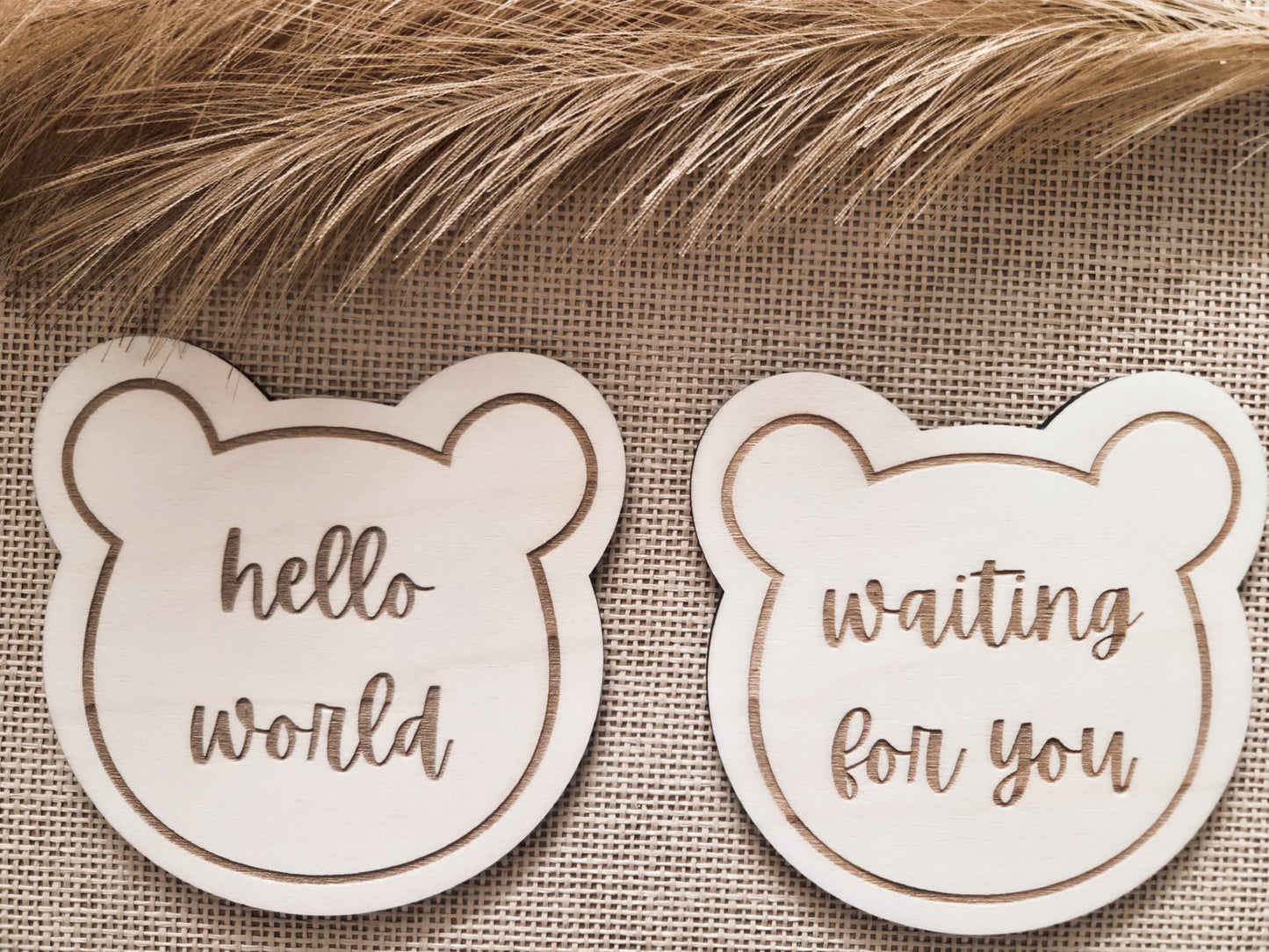 hello world und waiting for you Holzschild im Bärenstil