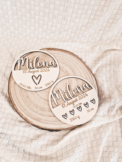 Geburtstafel aus Holz mit Geburtsdaten personalisiert