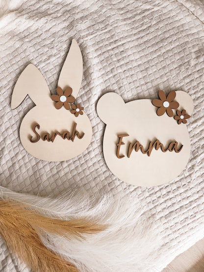 Türschild Namensschild Hase und Bär wählbar