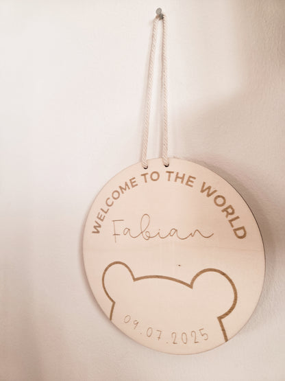 Welcome to the World Holzschild mit Namen und Datum personalisiert