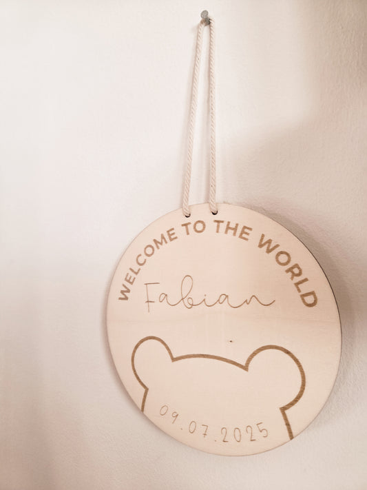 Welcome to the World Holzschild mit Namen und Datum personalisiert