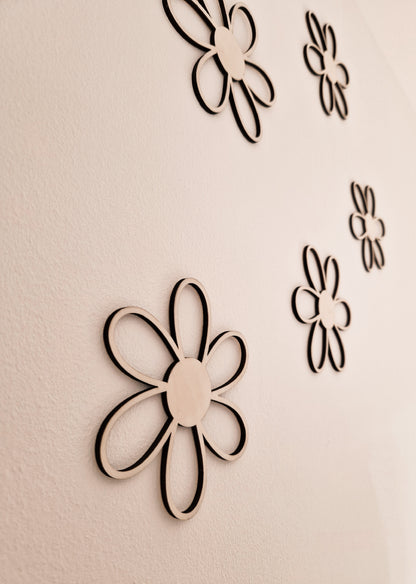 5er Holzblumen SET für Kinderzimmer Wanddekoration