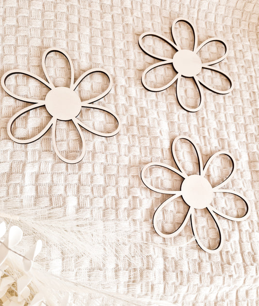 3er Holzblumen SET Wanddekoration