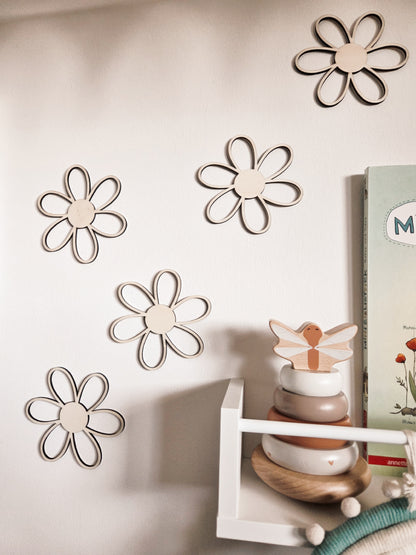 5er Holzblumen SET für Kinderzimmer Wanddekoration
