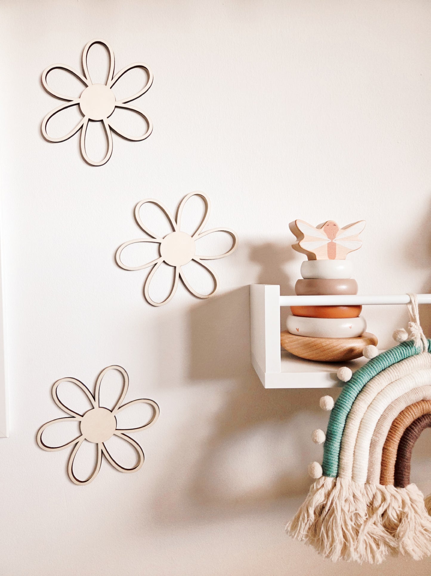 3er Holzblumen SET Wanddekoration