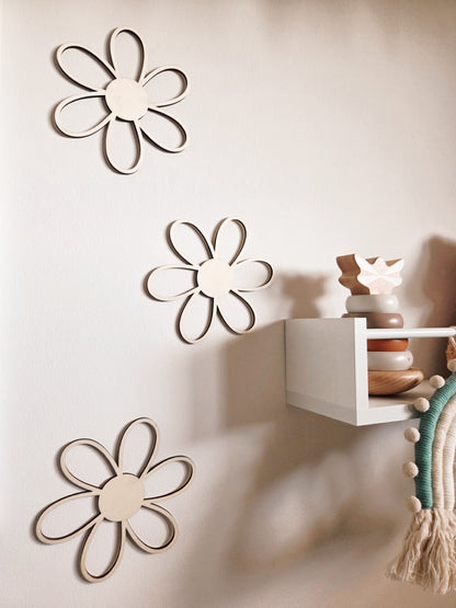 3er Holzblumen SET Wanddekoration