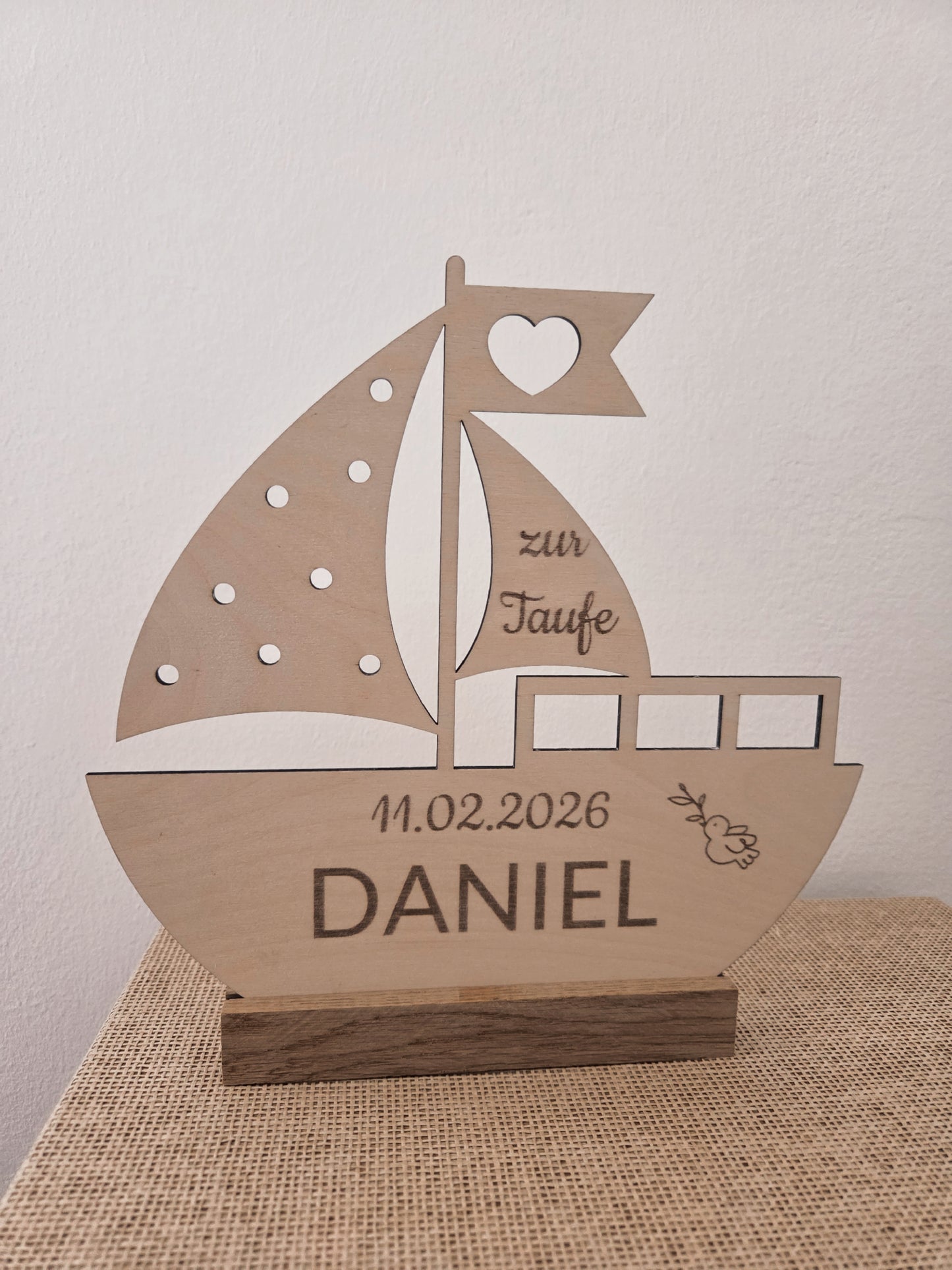personalisiertes Taufgeschenk "Boot" mit Namen