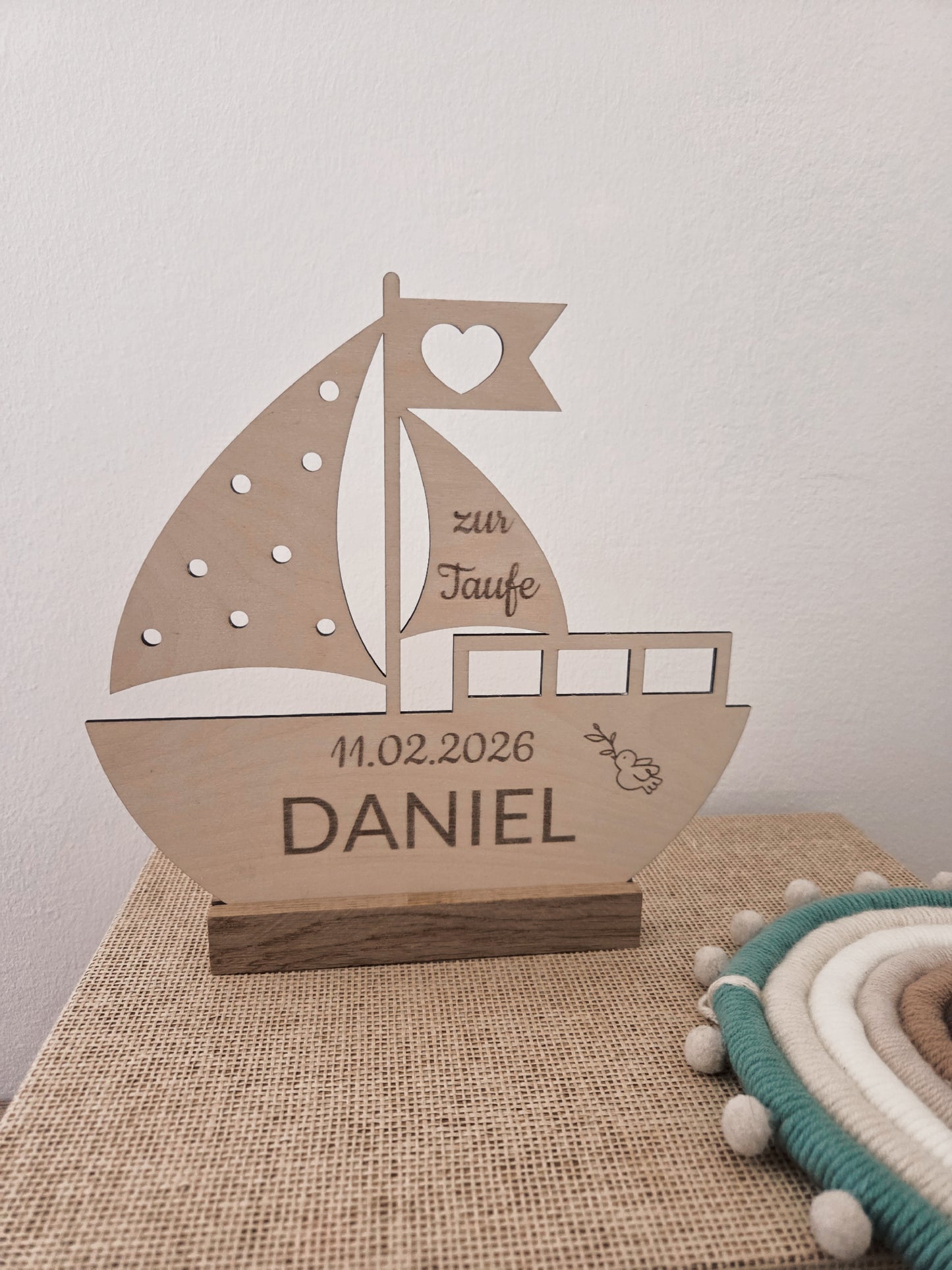 personalisiertes Taufgeschenk "Boot" mit Namen