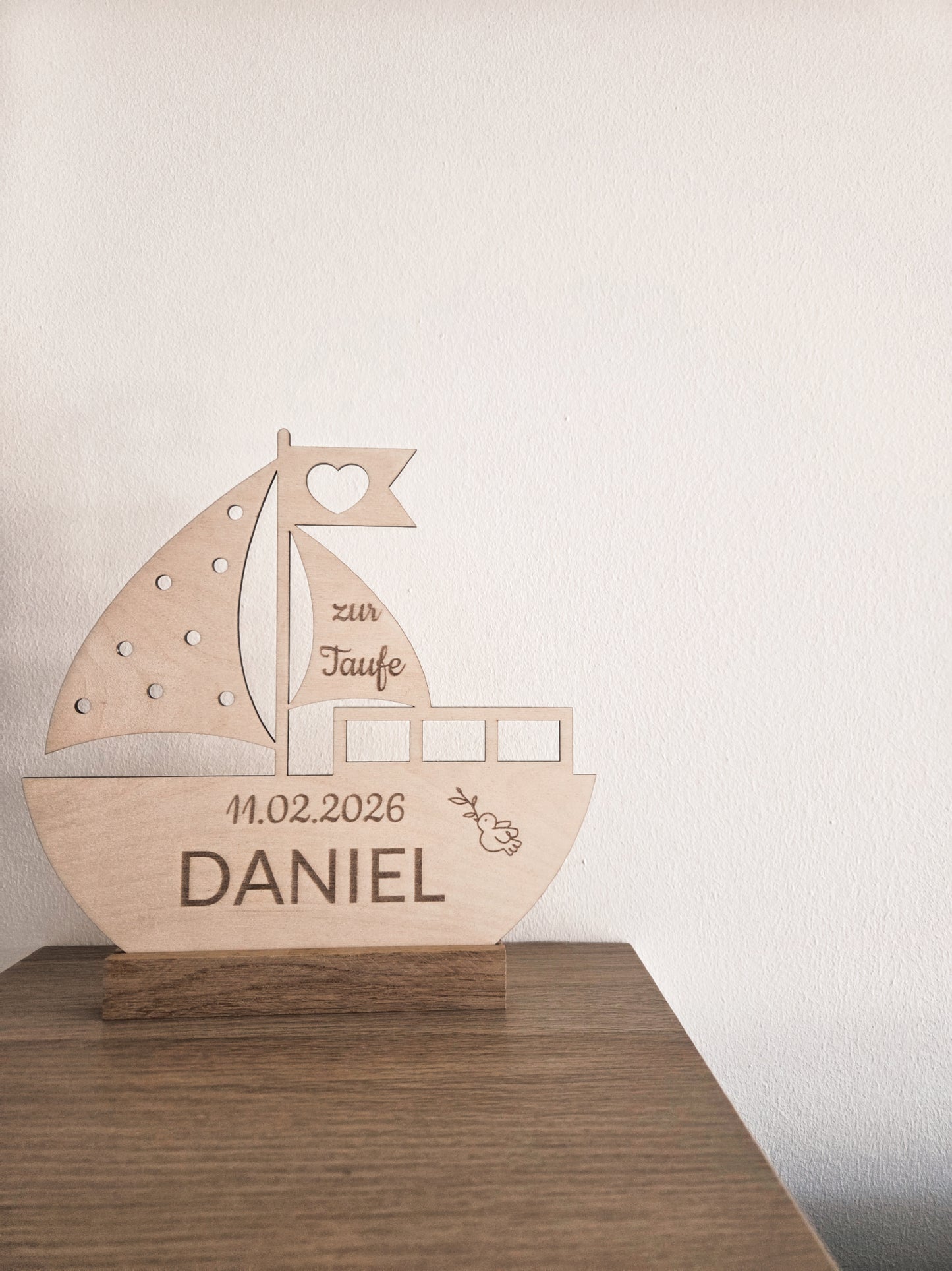 personalisiertes Taufgeschenk "Boot" mit Namen
