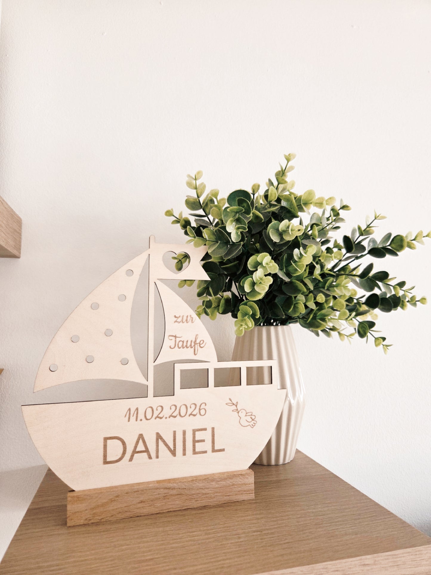 personalisiertes Taufgeschenk "Boot" mit Namen
