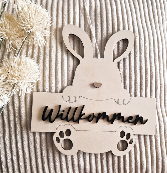 Willkommensschild Holz Hase - Osterndekoration