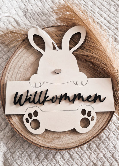 Willkommensschild Holz Hase - Osterndekoration