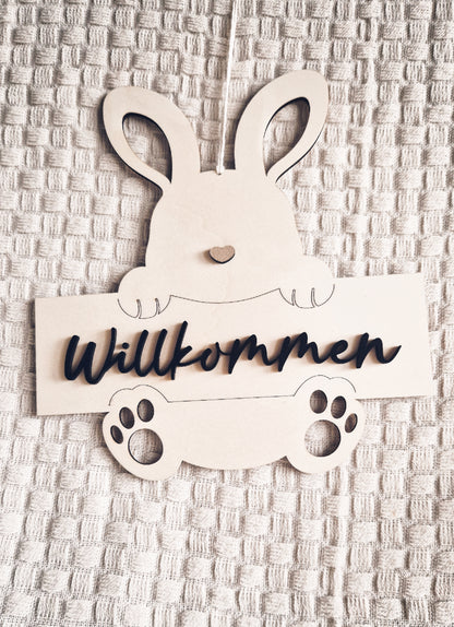 Willkommensschild Holz Hase - Osterndekoration
