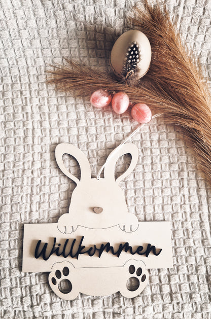 Willkommensschild Holz Hase - Osterndekoration