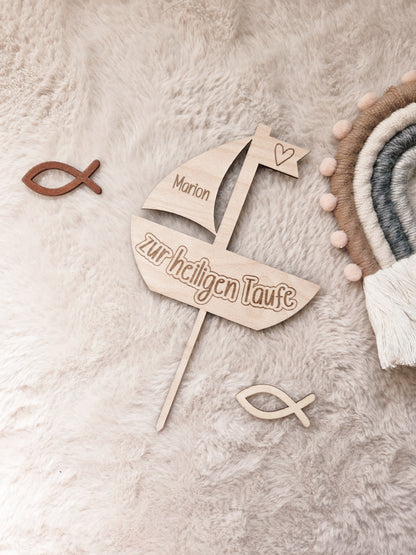 Caketopper Taufe aus Holz