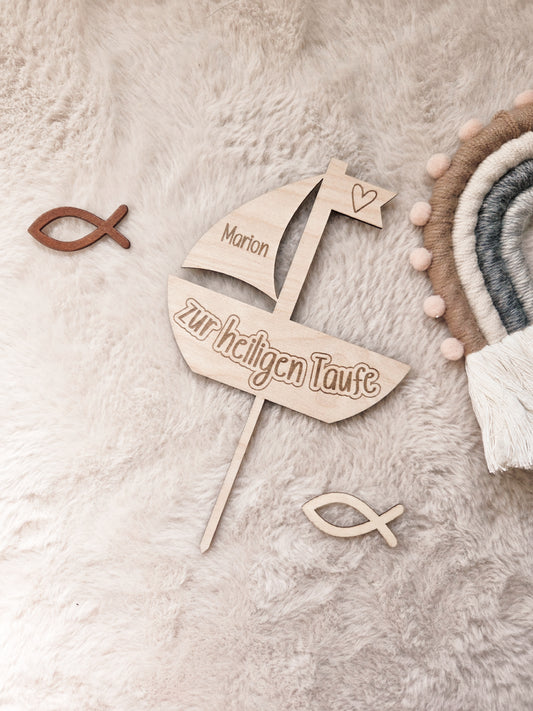 Caketopper Taufe aus Holz