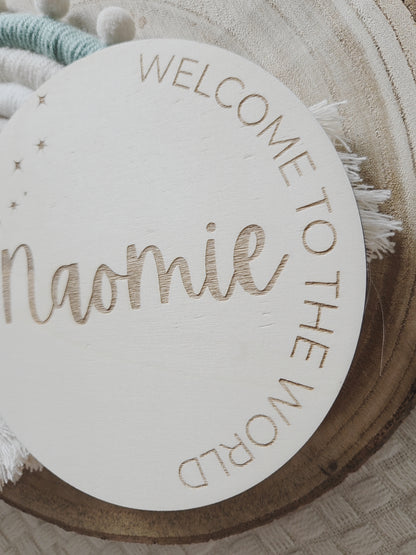 Welcome to the World Holzschild mit Gravur