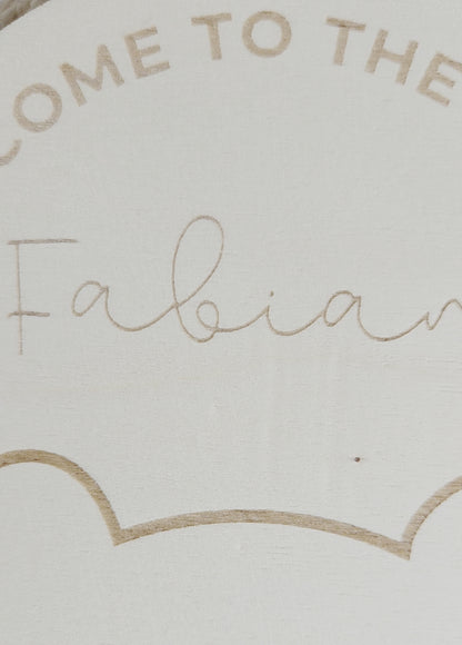 Welcome to the World Holzschild mit Namen und Datum personalisiert