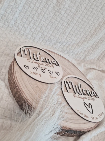 Geburtstafel aus Holz mit Geburtsdaten personalisiert