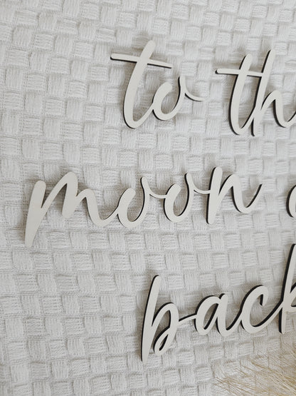 Wanddekoration Schriftzug "to the moon and back"