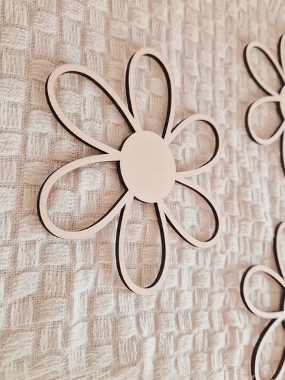 3er Holzblumen SET Wanddekoration